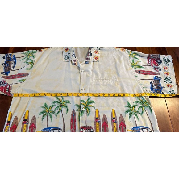 Men’s Hawaiian Shirt Caribbean Surfboards Cars Floral Flowers L / XL Button Up - Picture 9 of 13